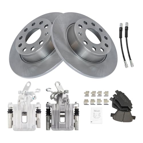 Image of TRQ Rear Brake Pad and Rotor Set Ceramic 272mm Rotors Calipers Compatible with 2010 Audi A3 2010-2014 Volkswagen Jetta