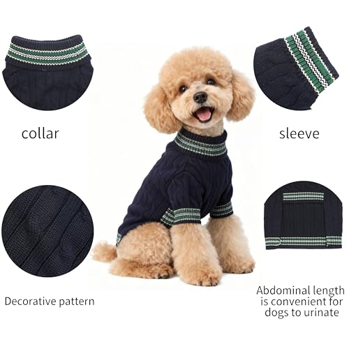 Image of Small /Medium Dog Sweater, Warm Dog Winter Coat w /Sleeves, Comfortable High Neck & Leash Hole, Premium Dog Clothes for Mini Poodle-Best for Holidays, Daily Walks S Blue