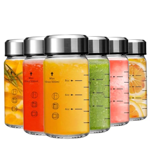 Olivego 10oz Juice Bottles 6 Pack Wide Mouth Glass