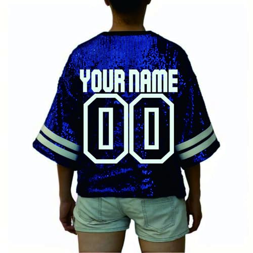 Custom Name Number Womens Sequin Football Jersey Tops with Short Sleeves2