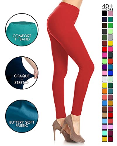 Image of Leggings Depot Women's High Waist Leggings Soft 1 inch Waistband Solid Pants - Regular, Plus, 1X3X, 3X5X