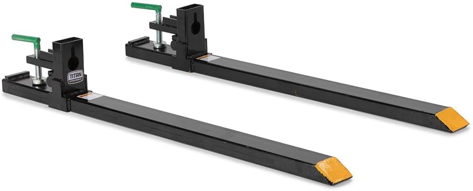 Medium-Duty 60" Clamp-on Pallet Forks, 46" x 4" Fork Length, Rated 4,000 LB, Easy to Install on Loader or Skid Steer Bucket