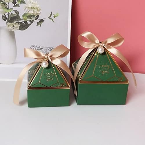 Gem Tower Bronzing Candy Box Wedding Gift Packaging Box Only for You Chocolate Candy Paper Gift Box for Baby Shower Event Party (Green,50pcs)