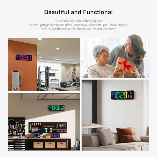 Image of Digital Wall Clock 16 inch, Wall Clocks with 11 RGB Colors, Alarm Clock with Night Lights, Large Digital Clock for Living Room Bedroom Office Classroom Decor,Temperature, Remote Control (16 inch RGB CLOCK)