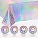 OHOME 4 Pack Iridescence Plastic Tablecloths Disposable Galentines Day Decorations Rectangle Table Covers Birthday Disco Bachelorette Bridal Wedding Rainbow Iridescent Party Decorations 54