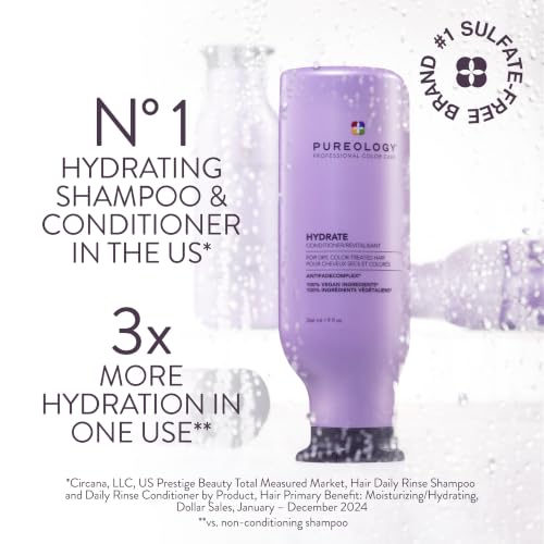 Pureology Hydrate Conditioner - For Dry or Color Treated Hair, Nourishing Conditioner to Restore Moisture and Seal in Hydration, Vegan