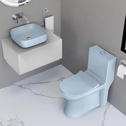 Image of Plantex Ceramic One-Piece Commode with Counter-Top Basin for Bathroom /Rimless Western Toilet /Bathroom Wash Basin - S Trap Commode - Ocean