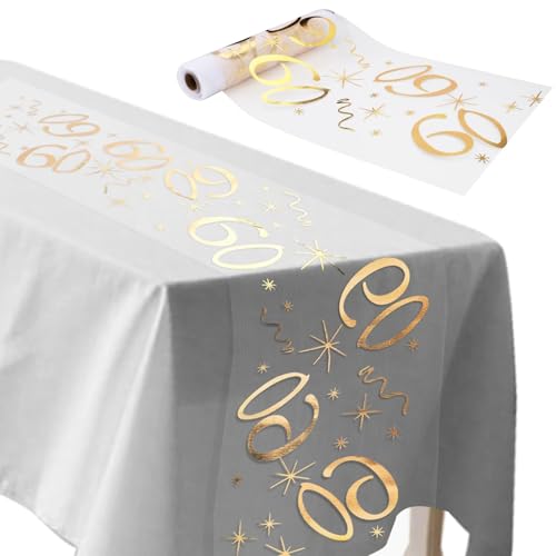 ddckj Addobbi 60 Anni Compleanno 28 cm x 10 m Runner Oro da Decorazioni Tavolo Compleanno Tavolo Ritagliabile Tovaglia per Compleanno Adatto per Feste di Uomo e Donna