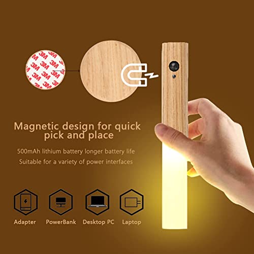 Schindora Motion Sensor Night Lights, Magnet Body Sensor Hallway Wooden Wall Sconce - Image 4