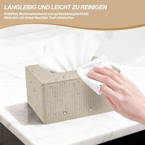 Kosmetiktücherbox - Leder Taschentuchbox, Taschentuchspender Tücherbox, Kosmetiktuchbox, Rechteckige Tissue Box Tücherbox aus PU Leder für Wohnzimmer, Badezimmer & Büro (Beige Striped)