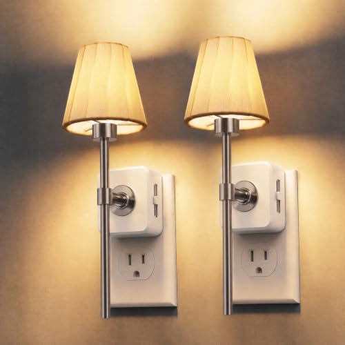 Image of L LOHAS LED Night Lights Plug into Wall, Pleated Fabric Cover Night Light