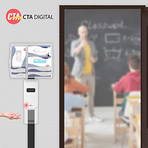 Image of Sanitizing Floor Stand - CTA Premium Thin Profile Floor Stand Sanitizing Station with Heavy-Duty Secured Acrylic Glove and Mask Boxes and Automatic Soap /Hand Sanitizer Dispenser (SAN-CHK1B) - Black