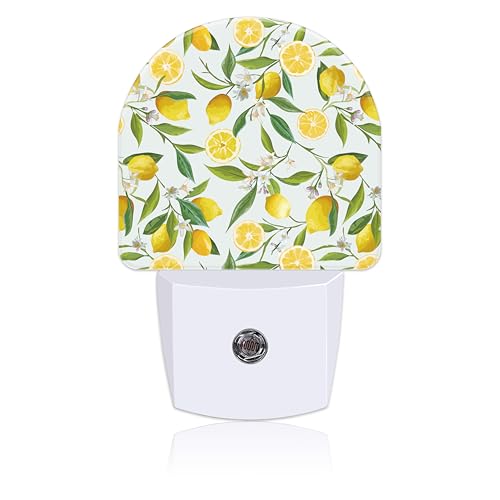 Image of Watercolor Lemon Floral Night Light Plug into Wall with Dusk to Dawn Sensor Cute Nightlight for Kid Girls Boys Women Men Room Decor, Hallway, Kitchen, Bathroom, Nursery, Stairs