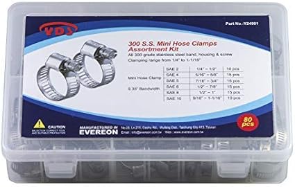 YDS 304 Stainless Steel Mini Hose Clamps - Size #5 (7/16 To 3/4 Inch) Pack Of 10
