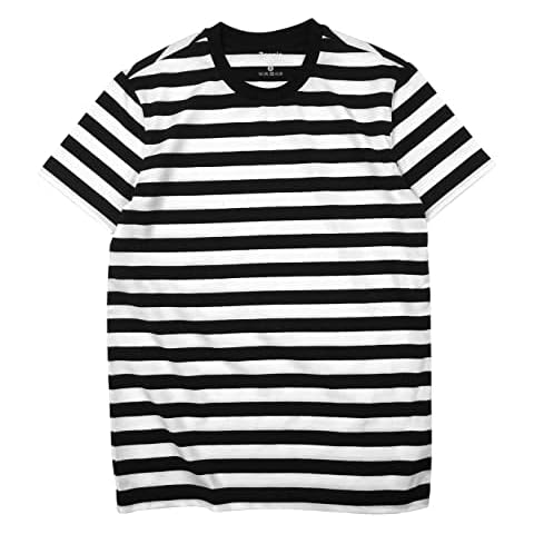 Zengjo Black and White Striped Shirt Men(M,Black&White WD) Cover