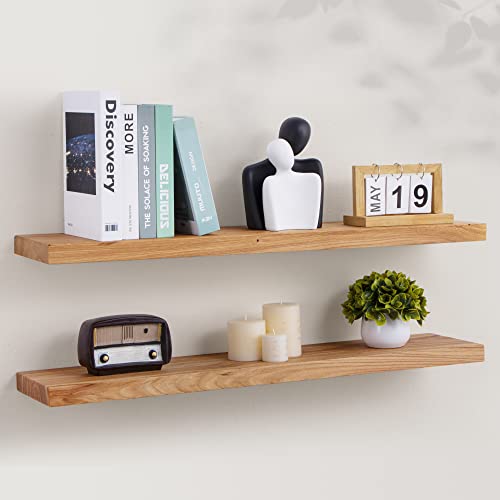 Axeman Floating Shelves for Wall, 8 Inch Deep Rustic Solid Elm Wo...