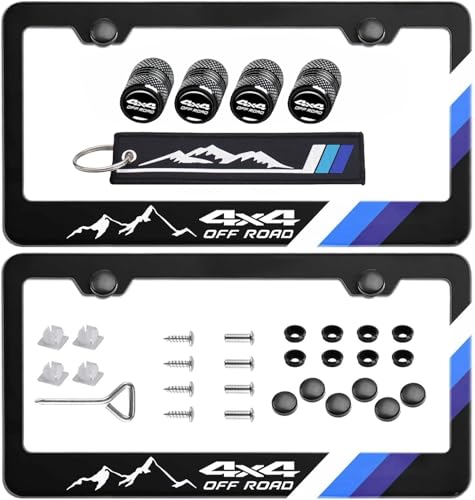 2Pcs 4x4off Road License Plate Frame with Screw Cap Valve Keychain Upgrade Your Car Durable Eye-Catching Design Compatible with Tacoma 4Runner Tundra Accessories (4 Mountain Blue) by QUANSHULIN - Used condition - US$11.18