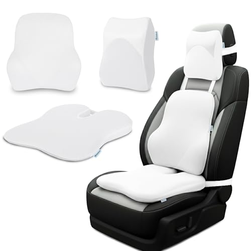 Image of Billebon Premium Car Seat Cushions Combo| Lumbar Support| Neck Rest & Car Wedge Seat Cushion for Long Drive Comfort| Gel Infused Memory Foam| Ergonomic Car Cushions Pillows -Black