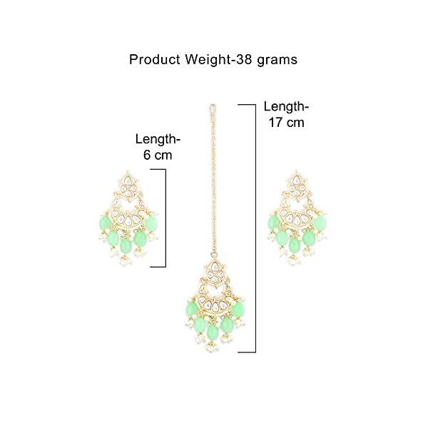 ZAVERI PEARLS Green Bead Drops Crescent Shape Kundan Earring & Maangtikka Set -ZPFK11542 - Image 7
