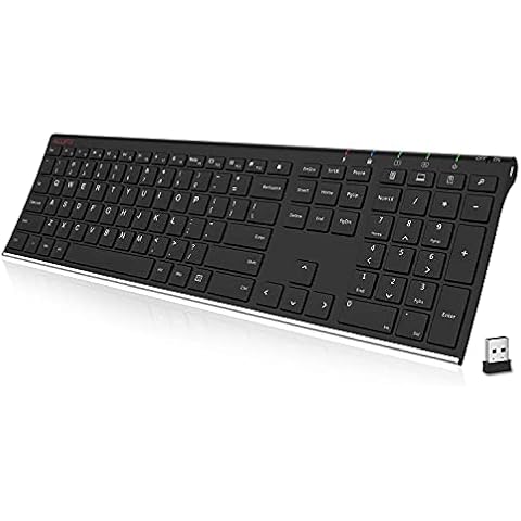 ALLIFE 2.4G Wireless Keyboard Stainless Steel Ultra Slim Full Size Keyboard with Numeric Keypad for Computer/Desktop/PC/Laptop/Surface/Smart TV and Windows 10/8/ 7 Built in Rechargeable Battery Cover