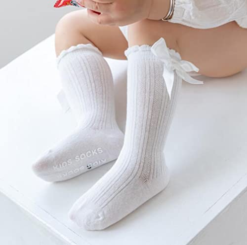 Sywwlov Baby Girls Non Slip Grip Knee High Socks Toddler Tube Bow Ruffled Long Stockings Cotton Socks4