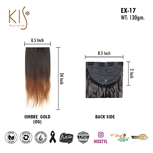 Image of KIS Synthetic Straight Hair Extensions with 4 Clip-in for Women, Ombre Gold | 24 Inches, Natural, Soft Heat Resistant Hair, Thick Washable Reusable, Artificial Hair Clip on Extension for Bridal, Wedding