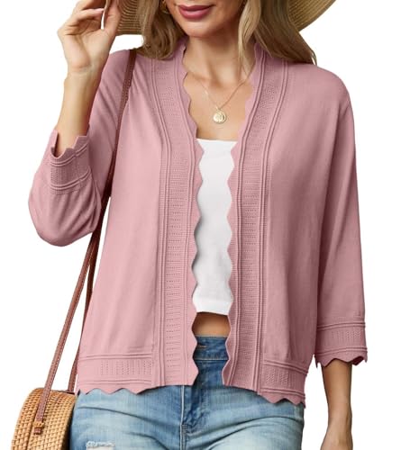 GRECERELLE Veste en tricot pour femme été Légère Boléro Élégant Épaules nues Jäckchen en dentelle pour robe Soirées d'été Mariage, Rose clair., M