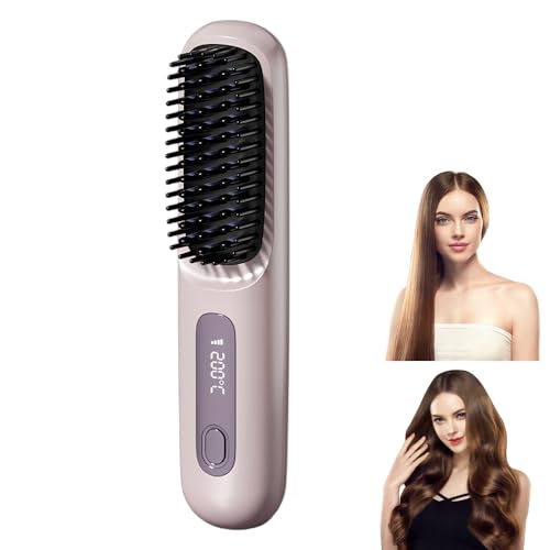 LYPPUL Cepillo Alisador de Pelo Inalámbrico, 160-200 ℃ Cepillo Alisador Pelo, Mini cepillo alisador Portátil, Pantalla LCD con 9 Temperaturas, Calefacción Cerámica MCH Adecuado para Viajar（Púrpura）