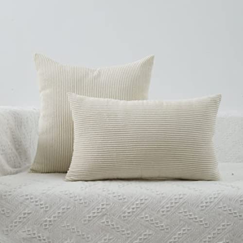 Image of Guffaw Corduroy Rectangular Cushion Covers, Size 12x18, Pack of 2, Multiple Colors (3, Cream)