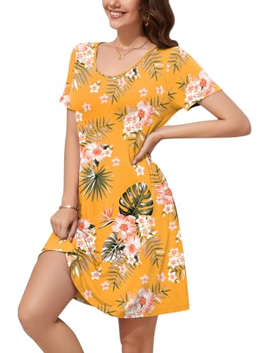 Image of WEACZZY Summer Dresses for Women 2026 V-Neck Casual T Shirt Dress Loose Short Sleeve Flowy Dresses with Pockets