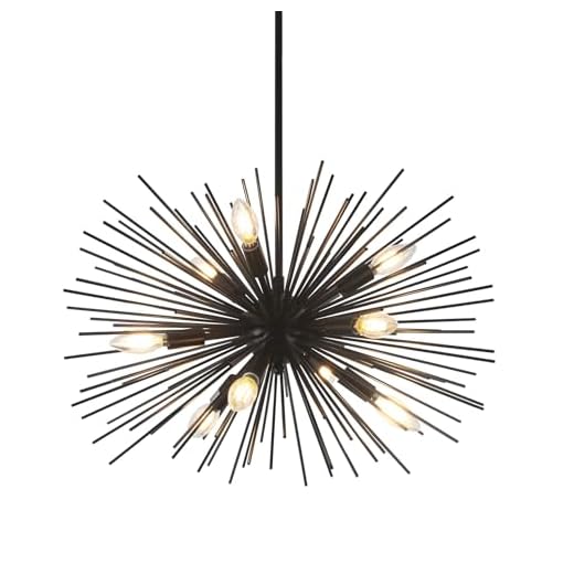 ZIRALIO Black Sputnik Chandelier 9-Light Starburst Chandelier Light Fixture for Living Room Dining Room Bedroom Kitchen Entryway Foyer, 24in 13LB Solid Metal