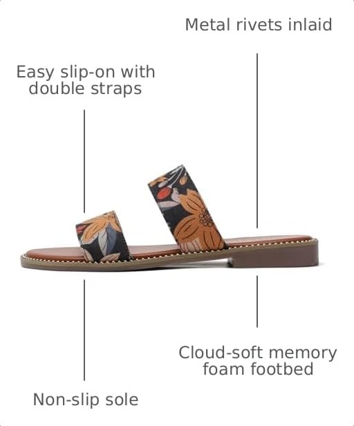 Image of Tilocow Women's Flat Sandals Two Strap Summer Dressy Studded Slide Sandals Open Toe Cute Casual Slip on Comfort Shoes for Beach Travel Daily Wear