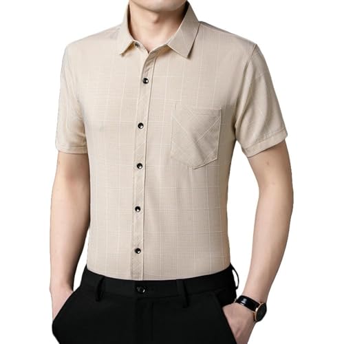 Chemise manches courtes homme lin et coton à carreaux coupe soignée