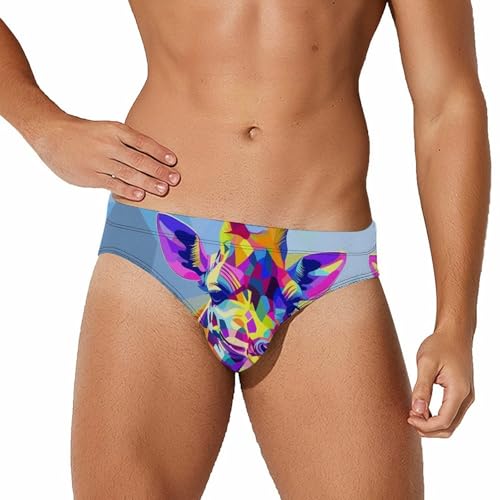 Giraffe Funny African Animal Mens Swim Briefs Quick Dry Swim Trunk Bikini Underwear Swimsuit XL
