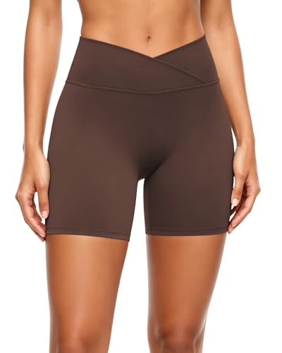 keriffe Womens 5"/10" Crossover Biker Shorts High Waisted Athletic Running Spandex Shorts Gym Yoga Workout - image 1