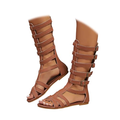 Knee High Sandals for Women Gladiator Cut Out Summer Roman Boots Open Toe Lace Up Platform Heels Shoes