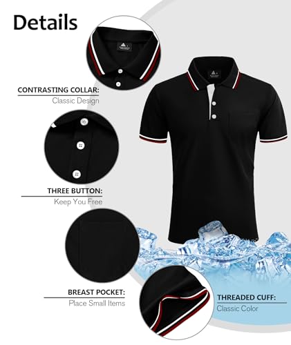 Image of ZITY Men Polo Shirts Short Sleeve with Pocket Golf Polo Wicking Shirts for Men Casual Collared T-Shirts
