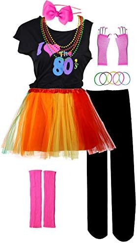 I Love 80s Pop Party Rock Star Child Girl's Costume Accessories Fancy Outfits (14-16, Six Colorful)