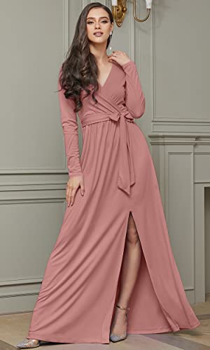 Image of KOH KOH Womens Long Sleeve V-Neck High Slit Cocktail Evening Gown Maxi Dress