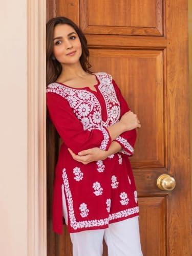 Image of Sidhidata Women Rayon Regular Stylish Kurti with 3 /4 Sleeves & Beautiful Neck Embroidery Ideal for Casual Office Wear & Everyday Comfort (Kurti Angell)