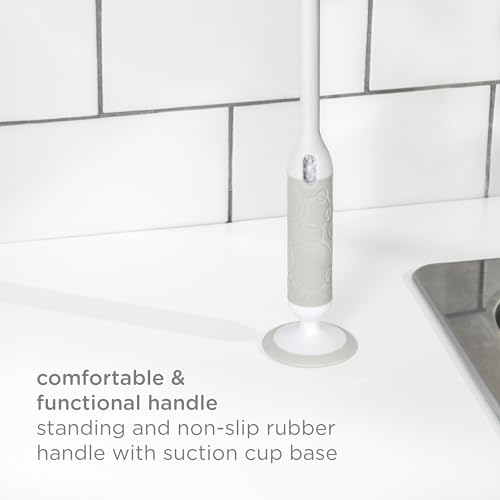 Image of Ubbi Deluxe 2-in-1 Baby Bottle Cleaning Brush Set, Oat | Includes Nipple Brush with Suction Cup, Standing Bottle Brush, Dishwasher Safe, Baby Registry Essential