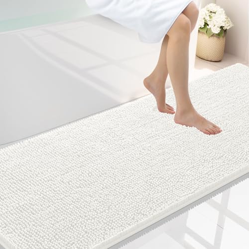 Smiry Luxury Chenille Bathroom Rugs 70x24, Extra Soft and Absorbent Shaggy Bath Mat, Machine Washable, Non-Slip Plush Carpet Runner for Tub, Shower, and Floor, Home Decor Accessories, Ivory