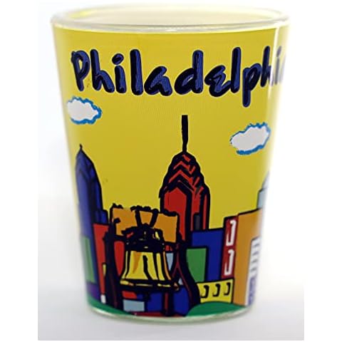 Philadelphia Pennsylvania Schnapsglas, handbemalt, gelbe Skyline Cover