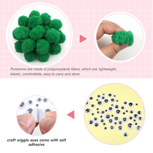 TOAOB 50 pcs Pom Poms Ball 40 mm Large Fluffy Pom Poms Green Fuzzy Pompoms Balls with Wiggle Eyes for DIY Crafts Decorations - Image 3