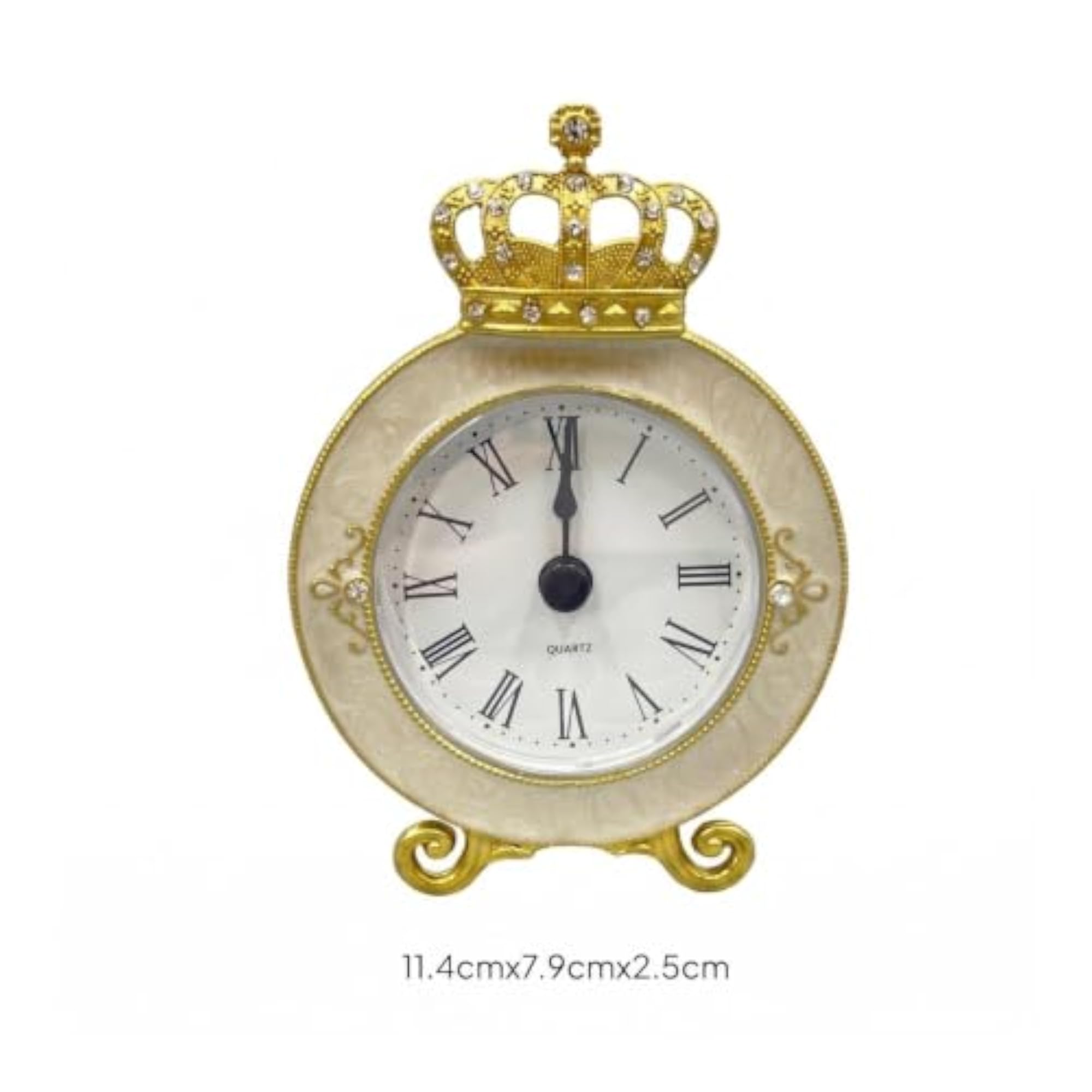 Crown Mantel Clock with Rhinestones, Beige