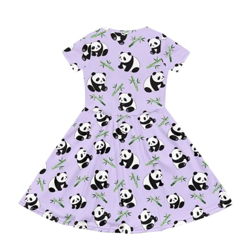 Image of Girls Dress with Pockets Basic Short Sleeve High Waist Swing Skater Dress School Party Dress for Kids