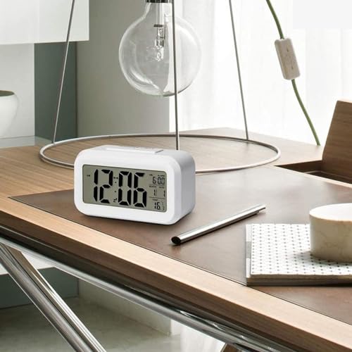 Image of JASIFS Digital Alarm Clock Table Clock for Students, Home, Office, Corporate with Automatic Sensor, Date & Temperature. (White Digital)