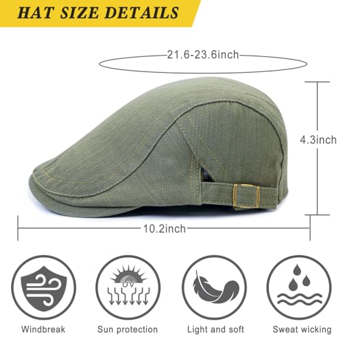 Xinveen Newsboy Hats for Men Flat Cap Cotton Adjustable Breathable Irish Cabbie Ivy Driving Hunting Hat Olive Green - Image 6
