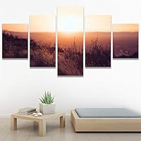 SIGNWIN 5 Panel Canvas Wall Art Sunset in The Mountains for Home Decorations Ready to Hang - 60