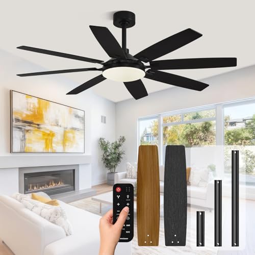 Image of Conciseer Modern 65 Inch Ceiling Fans with Lights and Remote for Living Room Home Office Indoor /Outdoor,3CCT LED 36W, Dual Color 8 Blades 6 Speed Reversible Quiet DC Motor, Black /Wood Grain